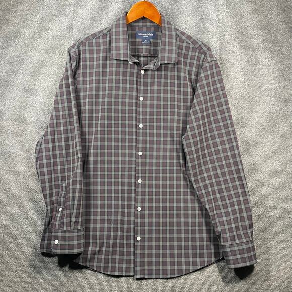 Mizzen Main Leeward Performance Button Up Shirt Men's XL Black Window Pane Plaid - Picture 1 of 10